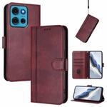 For Motorola Moto G75 5G Line Splicing Buckle Retro Leather Phone Case(Wine Red)