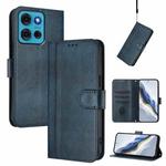 For Motorola Moto G75 5G Line Splicing Buckle Retro Leather Phone Case(Dark Blue)