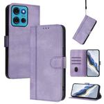 For Motorola Moto G75 5G Line Splicing Buckle Retro Leather Phone Case(Purple)