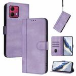 For Motorola Moto G84 5G Line Splicing Buckle Retro Leather Phone Case(Purple)