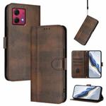 For Motorola Moto G84 5G Line Splicing Buckle Retro Leather Phone Case(Brown)