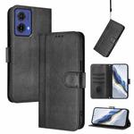 For Motorola Moto G85 5G Line Splicing Buckle Retro Leather Phone Case(Black)