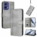 For Motorola Moto G85 5G Line Splicing Buckle Retro Leather Phone Case(Grey)