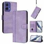 For Motorola Moto G85 5G Line Splicing Buckle Retro Leather Phone Case(Purple)