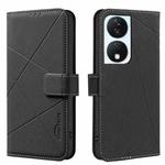 For Honor X7B Geometric Pattern RFID Leather Phone Case(Black)