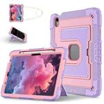 For iPad Air 11 2025 / 2024 Big Holder Silicone Hydric PC Tablet Case with Shoulder Strap(Purple Rose Gold)