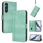 For Sony Xperia 1 V 2023 Line Splicing Buckle Retro Leather Phone Case(Mint Green)