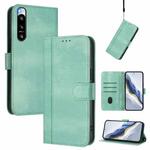 For Sony Xperia 5 IV Line Splicing Buckle Retro Leather Phone Case(Mint Green)