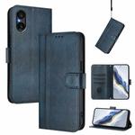 For Sony Xperia 5 V Line Splicing Buckle Retro Leather Phone Case(Dark Blue)