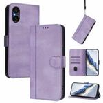 For Sony Xperia 5 V Line Splicing Buckle Retro Leather Phone Case(Purple)