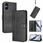 For Sony Xperia 5 VI Line Splicing Buckle Retro Leather Phone Case(Black)