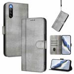 For Sony Xperia 10 IV 2023 Line Splicing Buckle Retro Leather Phone Case(Grey)