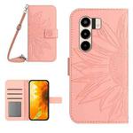 For itel Power 70 Skin Feel Sun Flower Embossed Flip Leather Phone Case with Lanyard(Pink)