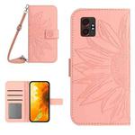 For Samsung Galaxy XCover7 Pro Skin Feel Sun Flower Embossed Flip Leather Phone Case with Lanyard(Pink)