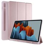 For Samsung Galaxy Tab S8 / Galaxy Tab S7 T870 11 inch Horizontal Flip Anti-fall Transparent Leather Case with Three-folding Holder & Pen Slot(Rose Gold)