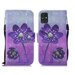 For Samsung Galaxy M31s 3D Painting Pattern Coloured Drawing Horizontal Flip PU Leather Case with Holder & Card Slots & Wallet & Lanyard(Purple Flower)