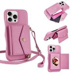 For iPhone 13 Pro Max Litchi Texture Horizontal Card Bag Holder Phone Case with Long Lanyard(Pink)