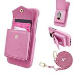 For iPhone 14 Pro Litchi Texture Vertical Card Bag Holder Phone Case with Long Lanyard(Pink)