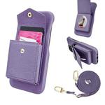 For iPhone 14 Pro Litchi Texture Vertical Card Bag Holder Phone Case with Long Lanyard(Purple)