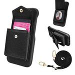 For iPhone 12 / 12 Pro Litchi Texture Vertical Card Bag Holder Phone Case with Long Lanyard(Black)