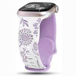 For Apple Watch 46mm / 49mm / 45mm / 44mm Two Color Dandelion Engraved Silicone Watch Band(White Purple)