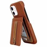 For iPhone 12 / 12 Pro Litchi Texture Leather Ring Card Bag Holder Phone Case(Brown)