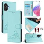 For Coolpad Cool 40i Cat Rat Embossed Pattern RFID Leather Phone Case with Lanyard(Mint Green)