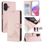 For Coolpad Cool 40i Cat Rat Embossed Pattern RFID Leather Phone Case with Lanyard(Pink)