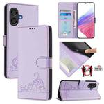 For Coolpad Cool 40i Cat Rat Embossed Pattern RFID Leather Phone Case with Lanyard(Purple)