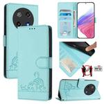 For Coolpad C16 Cat Rat Embossed Pattern RFID Leather Phone Case with Lanyard(Mint Green)
