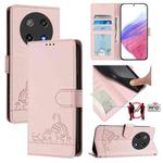 For Coolpad C16 Cat Rat Embossed Pattern RFID Leather Phone Case with Lanyard(Pink)