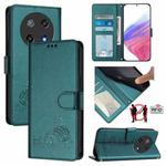 For Coolpad C16 Cat Rat Embossed Pattern RFID Leather Phone Case with Lanyard(Peacock Green)