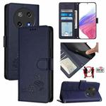 For Coolpad C16 Cat Rat Embossed Pattern RFID Leather Phone Case with Lanyard(Blue)
