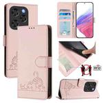 For Coolpad X100 Cat Rat Embossed Pattern RFID Leather Phone Case with Lanyard(Pink)