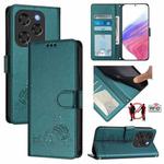 For Coolpad X100 Cat Rat Embossed Pattern RFID Leather Phone Case with Lanyard(Peacock Green)