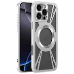 For iPhone 16 Pro Max Silicone Cooling Hollow Metal MagSafe Phone Case(Silver)