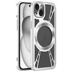 For iPhone 15 Silicone Cooling Hollow Metal MagSafe Phone Case(Silver)