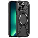 For iPhone 13 Pro Max Silicone Cooling Hollow Metal MagSafe Phone Case(Black)