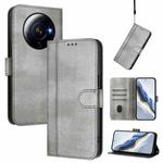 For Xiaomi 12S Ultra Line Splicing Buckle Retro Leather Phone Case(Grey)