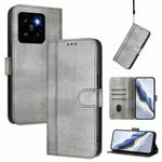 For Xiaomi 14 Pro 5G Line Splicing Buckle Retro Leather Phone Case(Grey)