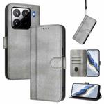 For Xiaomi 15 Pro Line Splicing Buckle Retro Leather Phone Case(Grey)