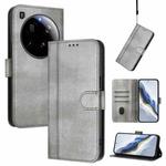 For Xiaomi 15 Ultra Line Splicing Buckle Retro Leather Phone Case(Grey)