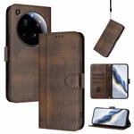 For Xiaomi 15 Ultra Line Splicing Buckle Retro Leather Phone Case(Brown)