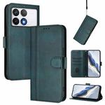 For Xiaomi Poco F6 Pro 5G Line Splicing Buckle Retro Leather Phone Case(Dark Green)