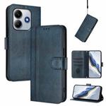 For Xiaomi Poco M7 Pro 5G / Redmi Note 14 5G Line Splicing Buckle Retro Leather Phone Case(Dark Blue)