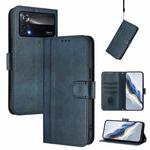 For Xiaomi Poco X4 Pro 5G Line Splicing Buckle Retro Leather Phone Case(Dark Blue)