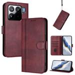 For Xiaomi 15S Pro 5G Line Splicing Buckle Retro Leather Phone Case(Wine Red)