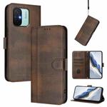 For Redmi 11A 4G Global Line Splicing Buckle Retro Leather Phone Case(Brown)