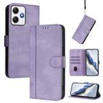For Redmi 12 5G / 4G Global Line Splicing Buckle Retro Leather Phone Case(Purple)
