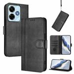 For Redmi 13 5G / 4G Global Line Splicing Buckle Retro Leather Phone Case(Black)
